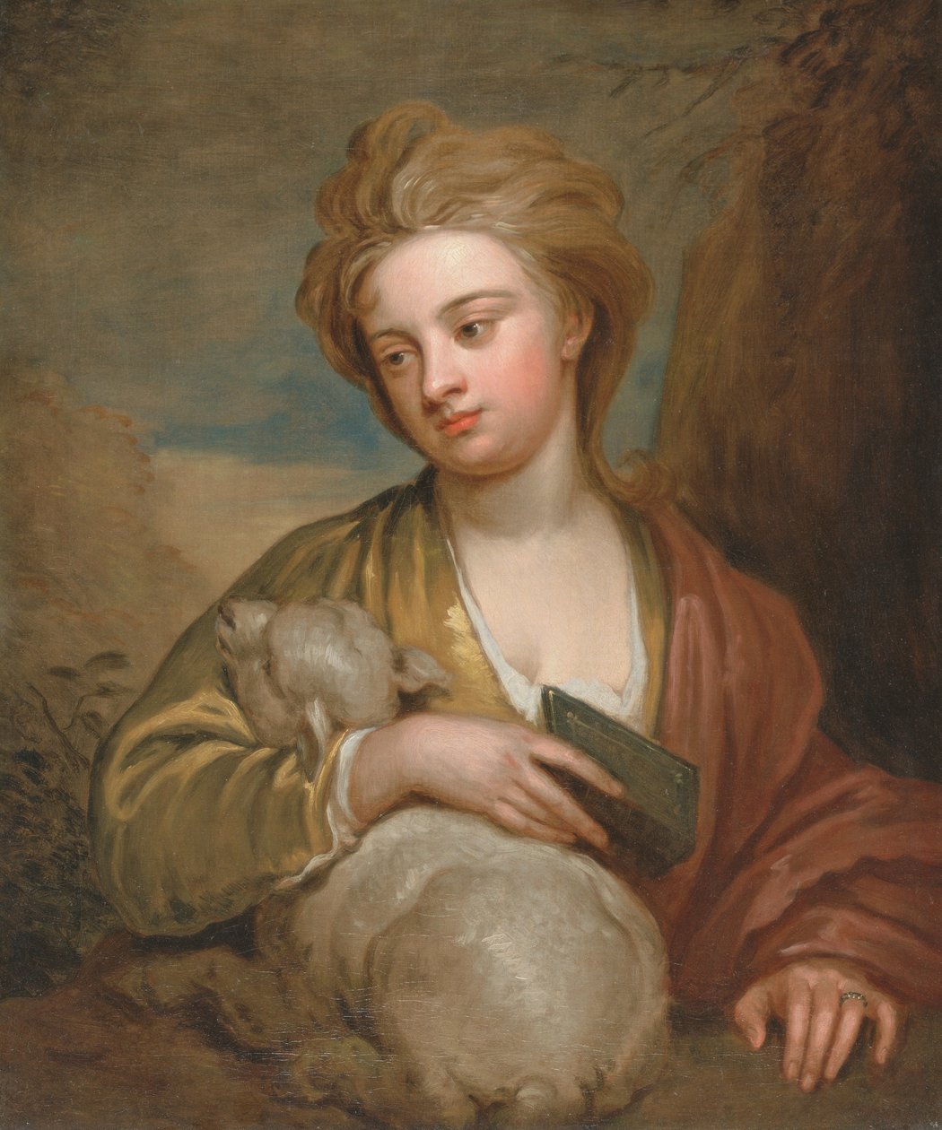 Portret van een vrouw als St. Agnes, traditioneel geïdentificeerd als Catherine Voss door Godfrey Kneller