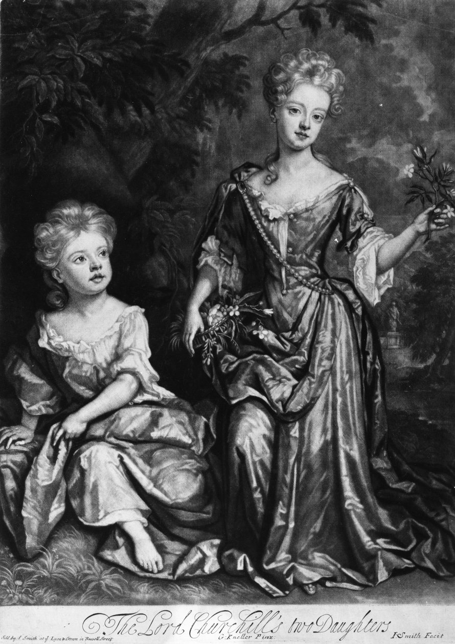 De twee Dochters van Lord Churchill, mezzotint door John Smith, c.1690 door Godfrey Kneller