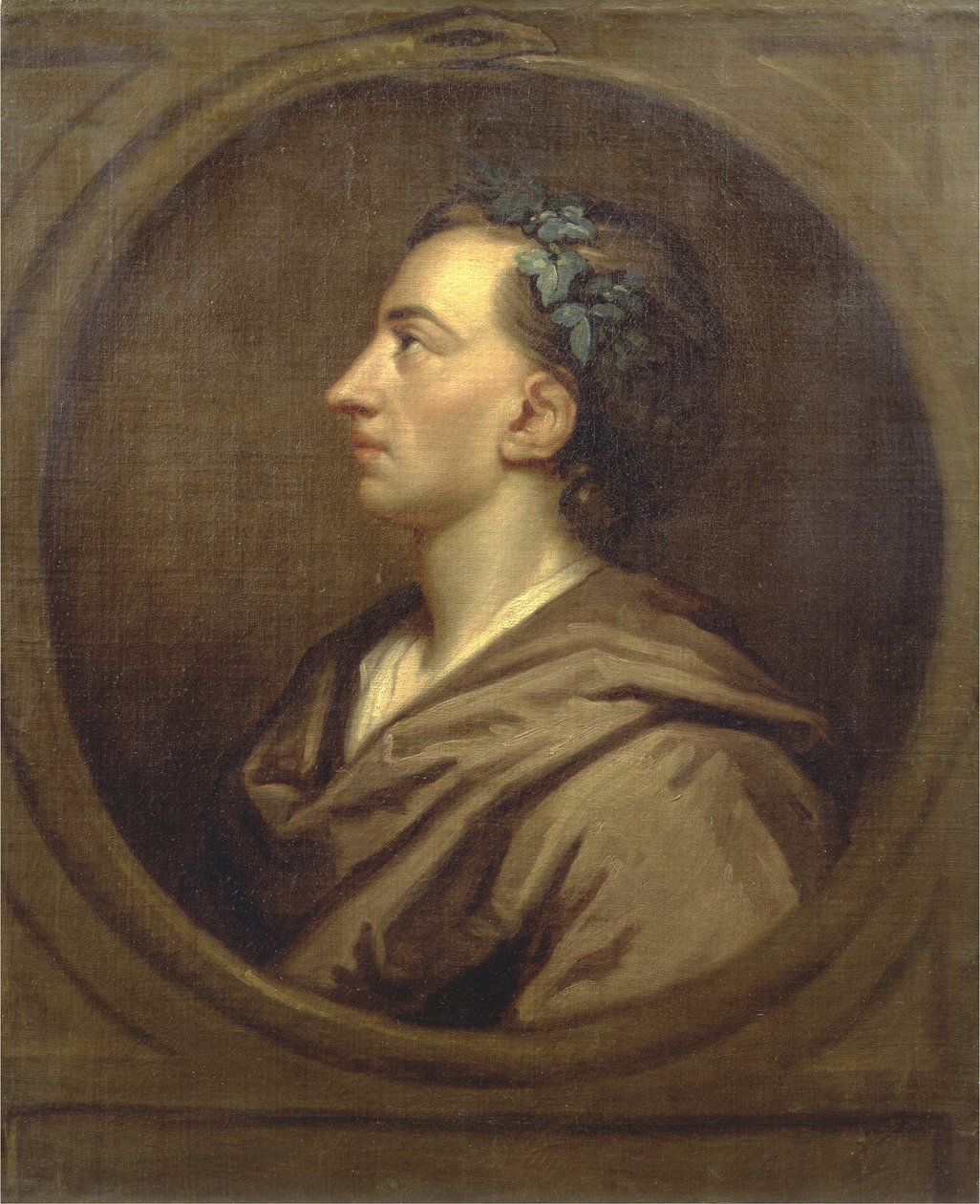 Alexander Pope (1688-1744) Profiel, Gekroond met Klimop door Godfrey (studio of) Kneller
