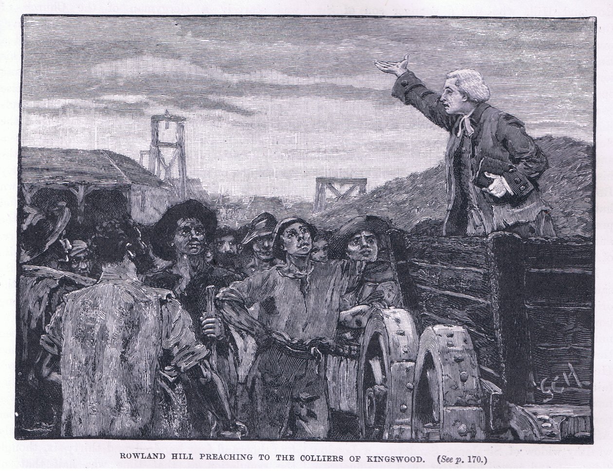Rowland Hill predikt voor de mijnwerkers in Kingswood door Godfrey C. Hindley