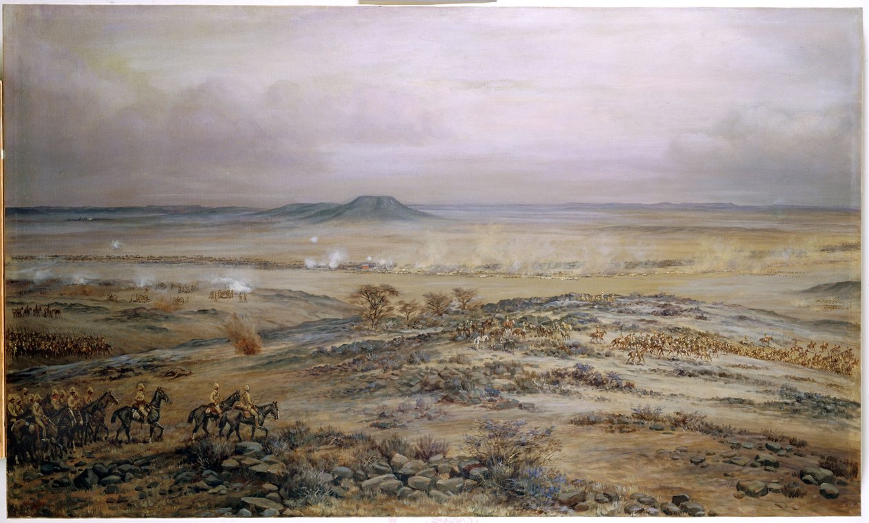 De Aanval op Cronje’s Kracht bij Vedute Drift nabij Paardeberg, 1900 door Godfrey Douglas Giles
