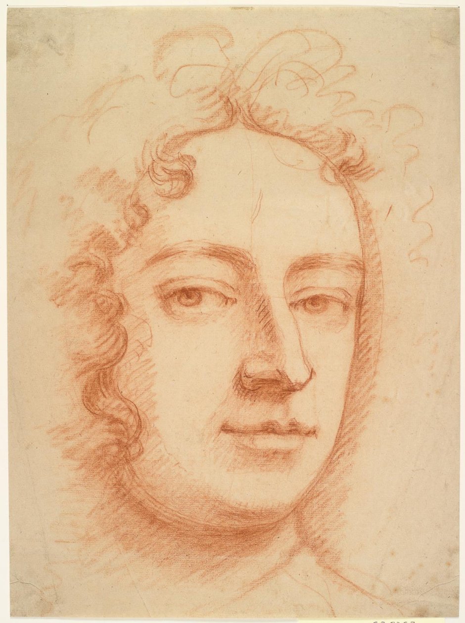 Gezicht van een Man, Driekwart, Rechtstreeks naar de Kijker Kijken, Mogelijk een Zelfportret door Godfrey Kneller