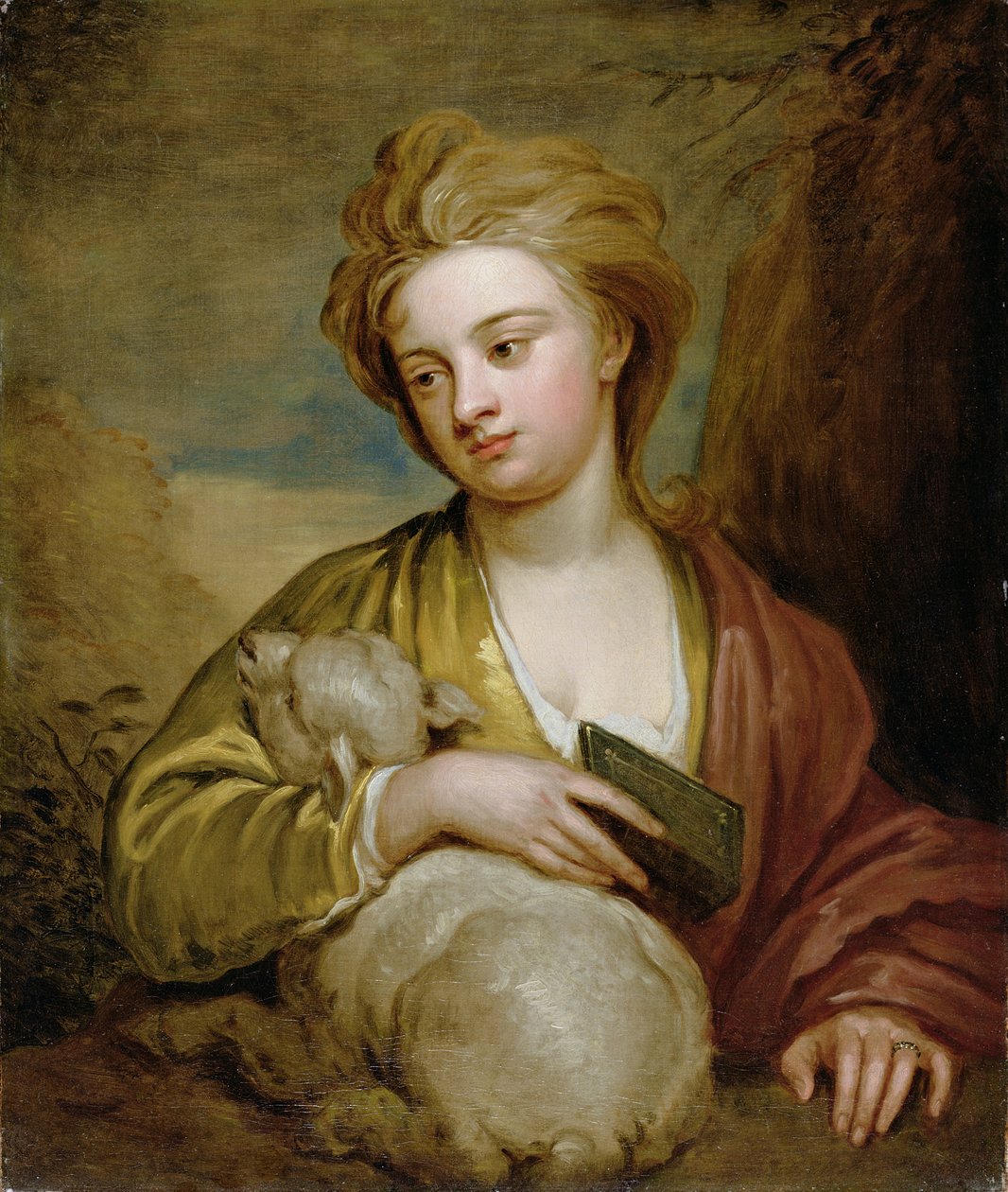 Portret van een Vrouw als St. Agnes, traditioneel geïdentificeerd als Catherine Voss, c.1705-10 door Godfrey Kneller