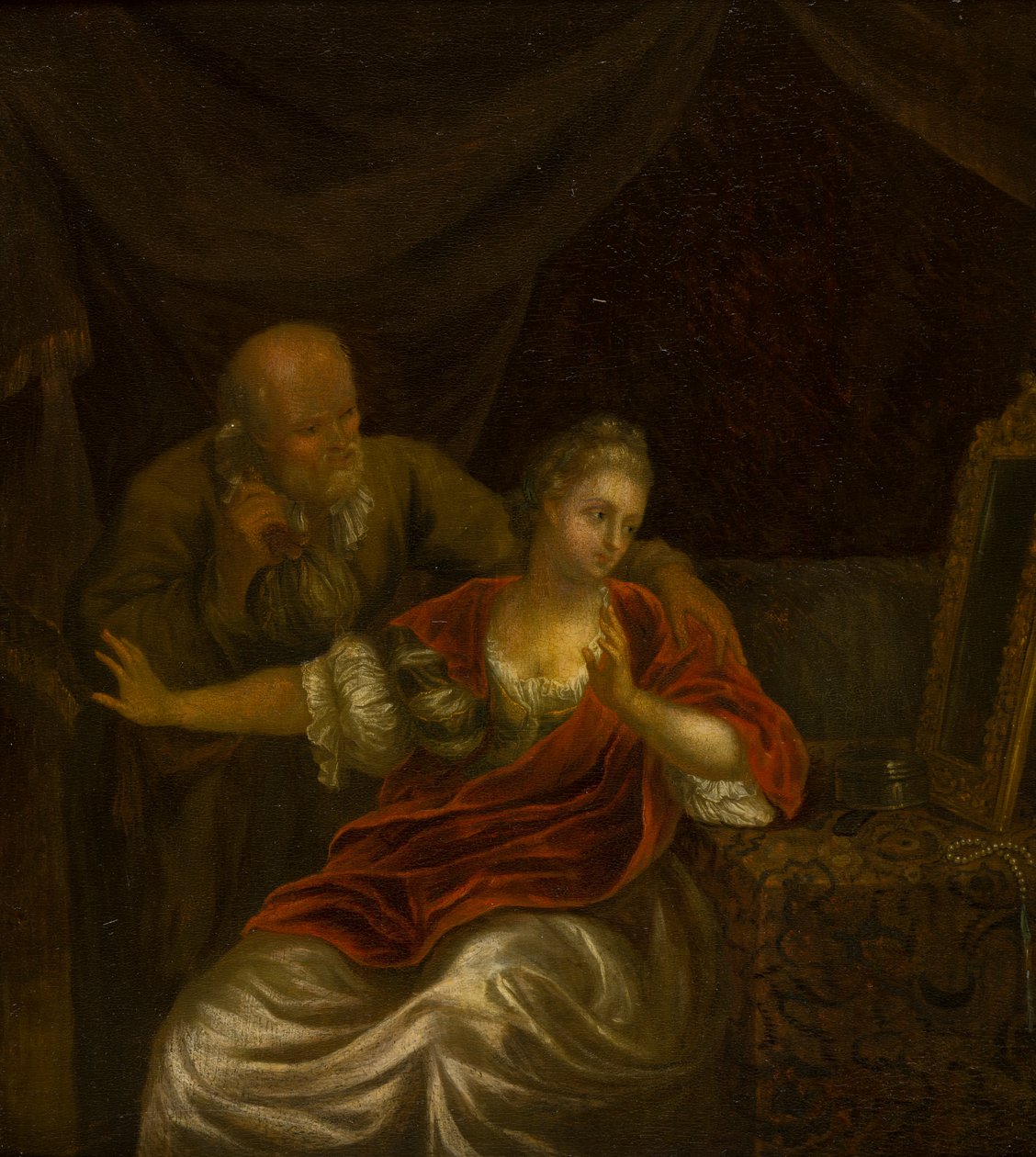 Een afgewezen aanbod, ca. 1663-1706 door Godfried (after) Schalken or Schalcken
