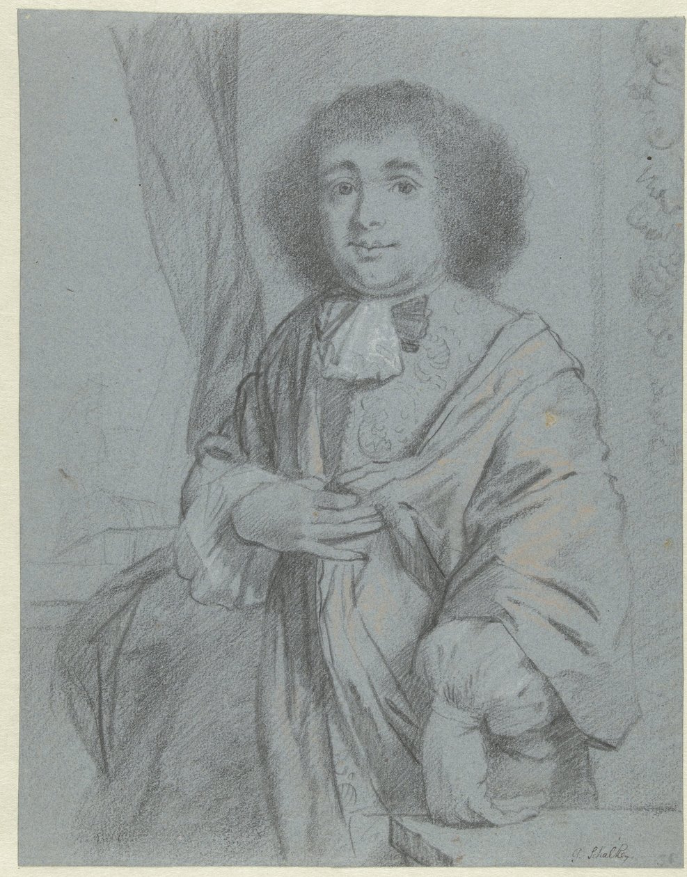 Portret van een staande heer door Godfried Schalcken