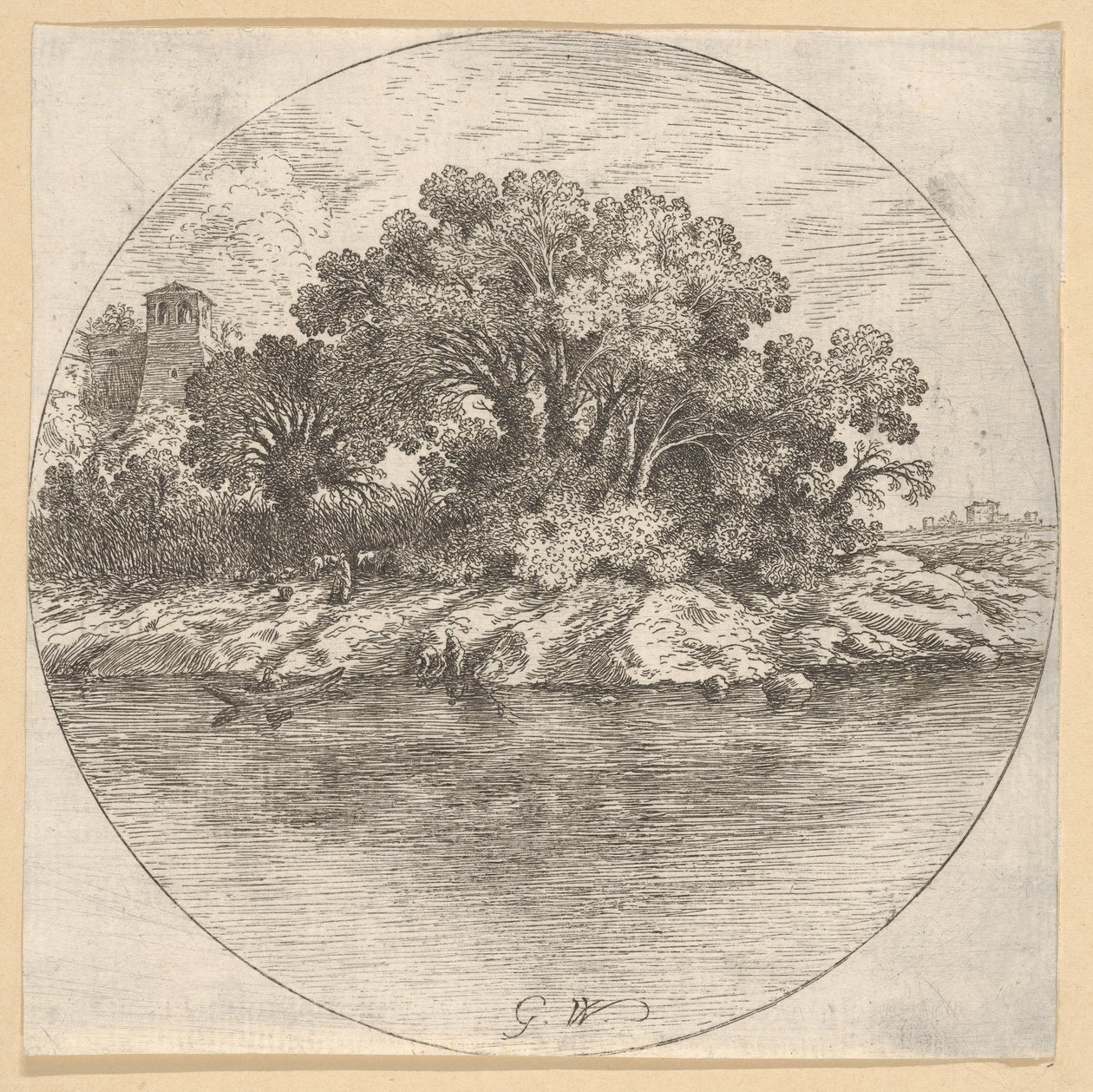 Landschap met Bomen bij het Water door Goffredo Wals
