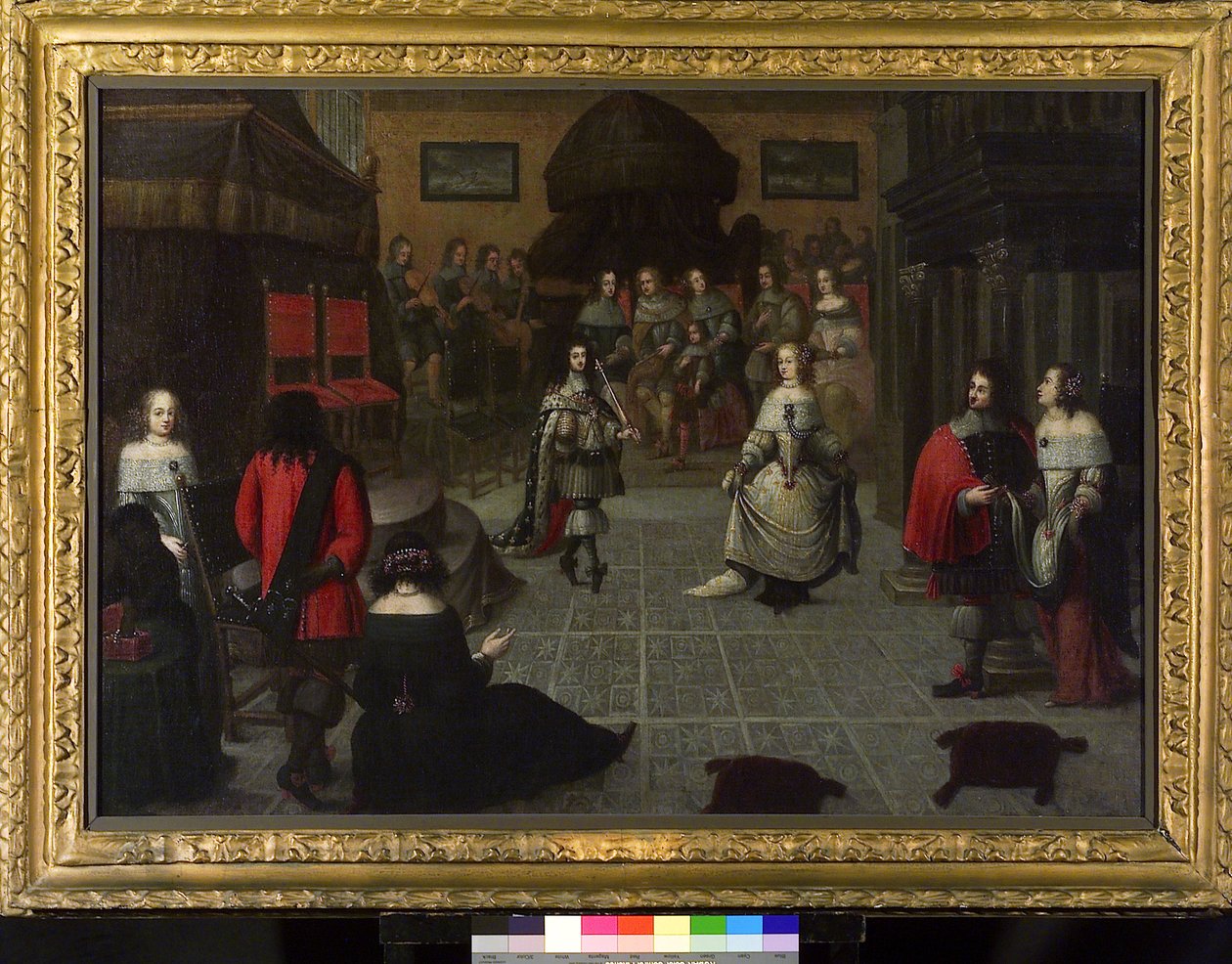 Karel II van Engeland (1630-1685) danst in Den Haag (Nederland), mei 1660, waarschijnlijk met zijn nicht Elizabeth van de Palts (1616-1680), voor de ceremonie gehouden om zijn titel van Koning van Engeland te herstellen door Gonzales Coques