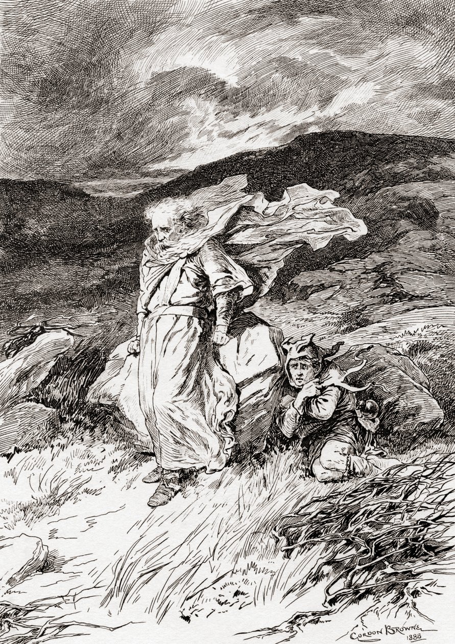 Een scène uit William Shakespeares toneelstuk King Lear, Act III, Scene 2 door Gordon Frederick Browne