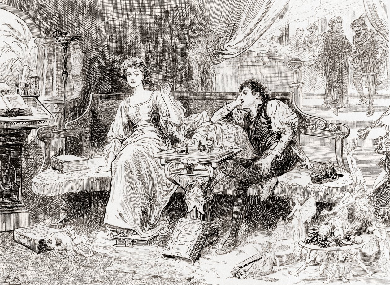 Een scène uit William Shakespeares toneelstuk The Tempest, Act V, Scene 1 door Gordon Frederick Browne
