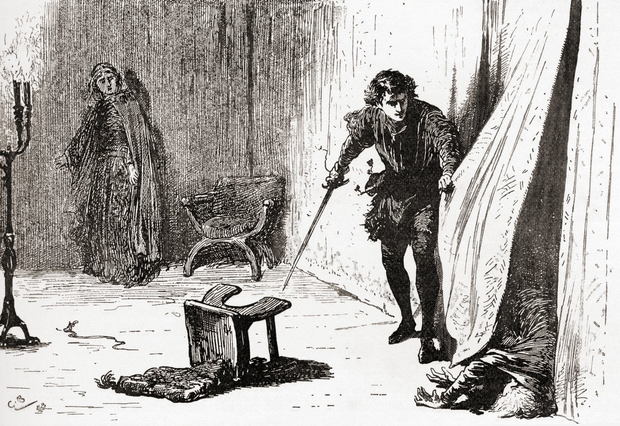 Een scène uit William Shakespeares toneelstuk Hamlet, Act III, Scene 4 door Gordon Frederick Browne