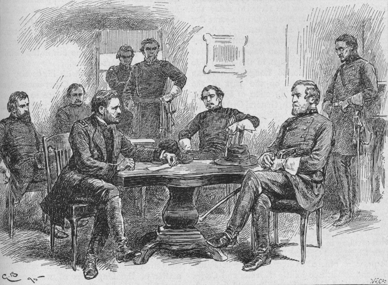 Generaal Grant leest de overgavevoorwaarden, 1895, 1902 door Gordon Frederick Browne