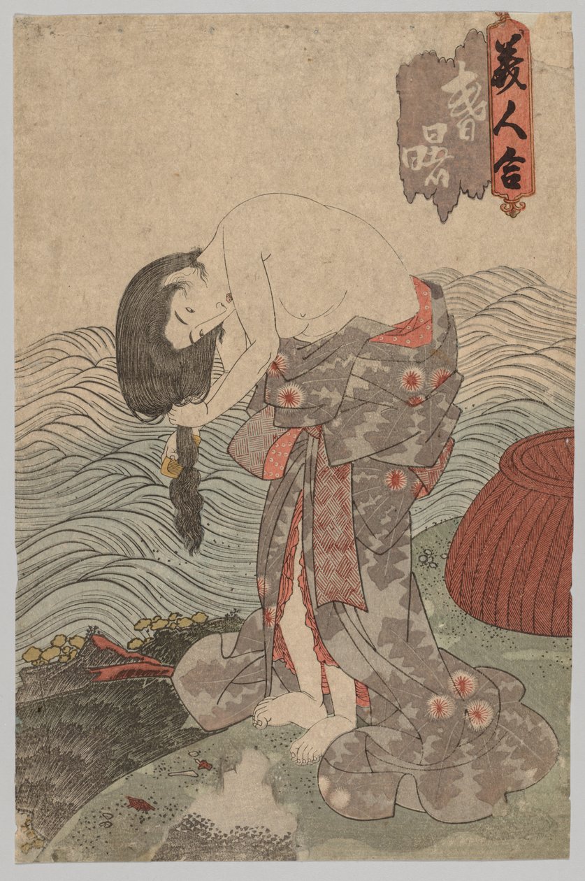Vrouwelijke duiker die haar haar kamt, 1786-1864 door Gototei Kunisada