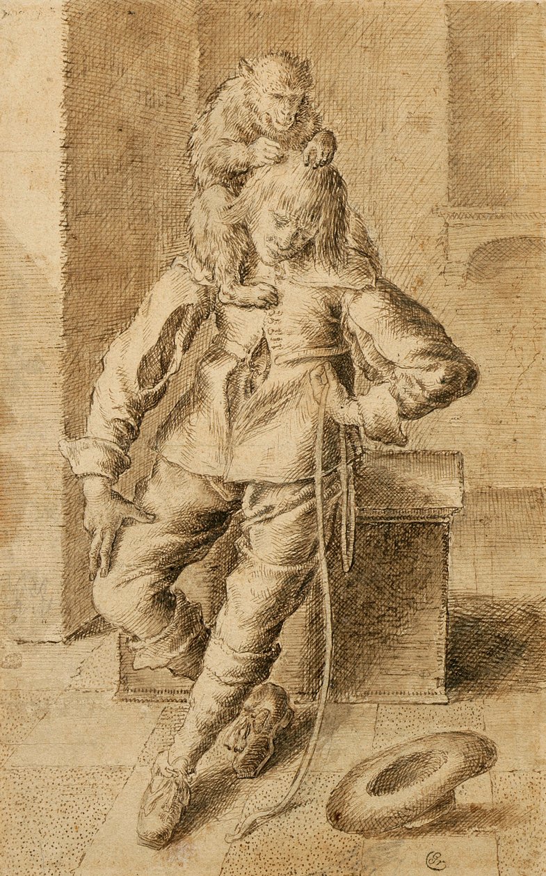 Een cavalier met een aap door Gottfried Libalt