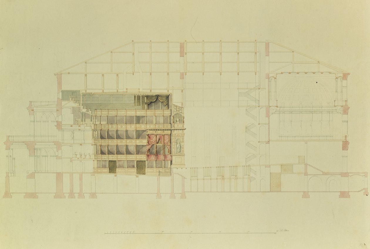 Plan voor het Koninklijk Theater van Dresden, c.1838 door Gottfried Semper