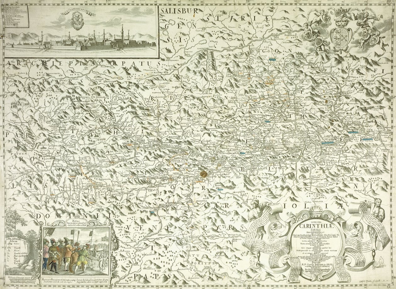 Een kaart van Oostenrijk en Tsjechoslowakije, 1718 door Gottfried Pfantz