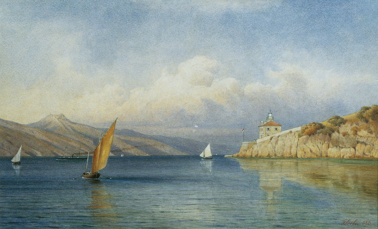 De vuurtoren van Prestenizza op het eiland Cherso door Gottfried Seelos