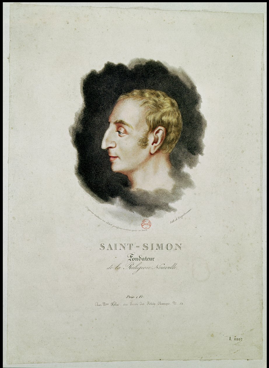 Portret van Claude Henri de Rouvroy, Graaf Saint-Simon (1760-1825) kort na zijn dood, 1825 door Gottfried or Godefroy Engelmann