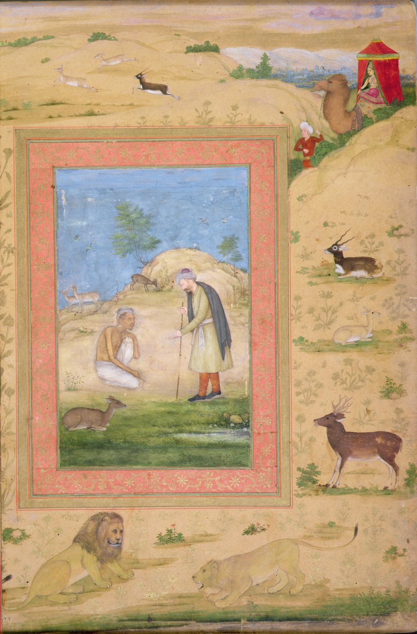 Majnun Knielt voor de Boodschapper van Laila, uit het Shah Jahan Album door Govardhan attr. to Govardhan attr. to