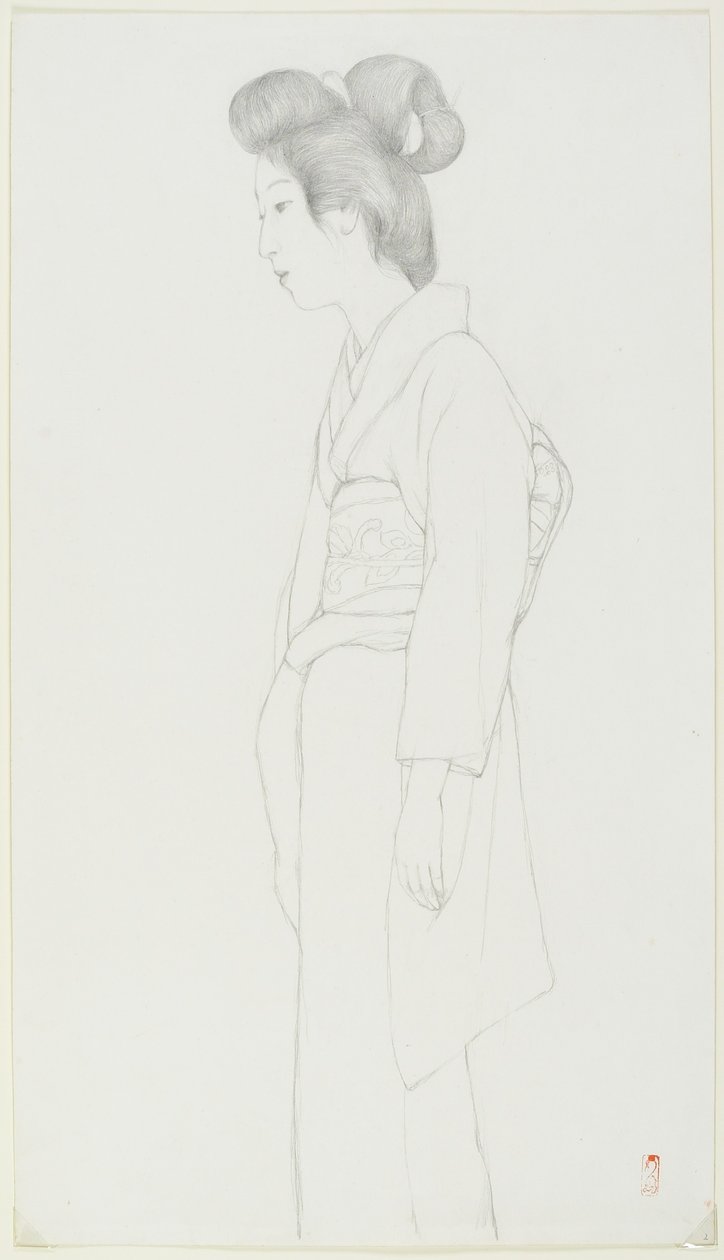 (Tekening van een staande vrouw) door Goyo Hashiguchi