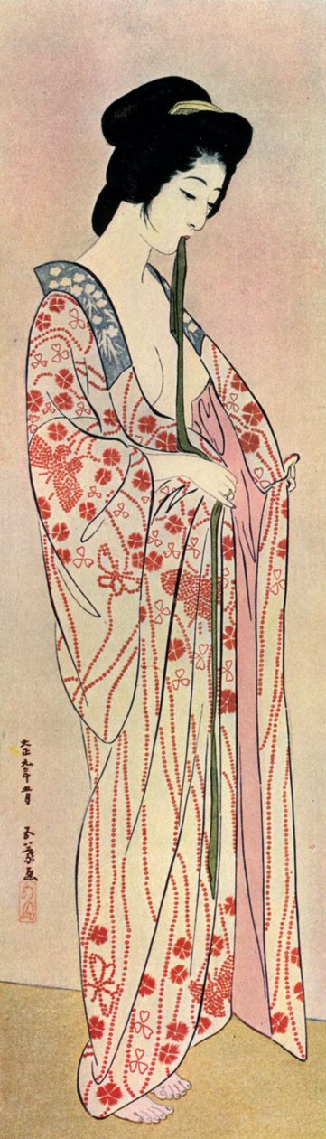 Een Japanse vrouw die een nagajuban draagt, 1920-1930 door Goyo Hashiguchi
