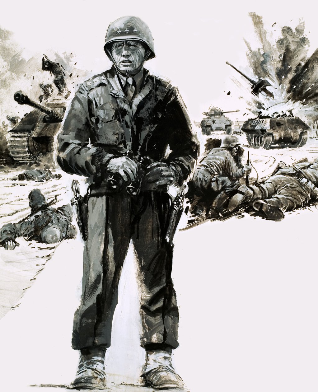 Generaal George C. Patton (gouache op papier) door Graham Coton