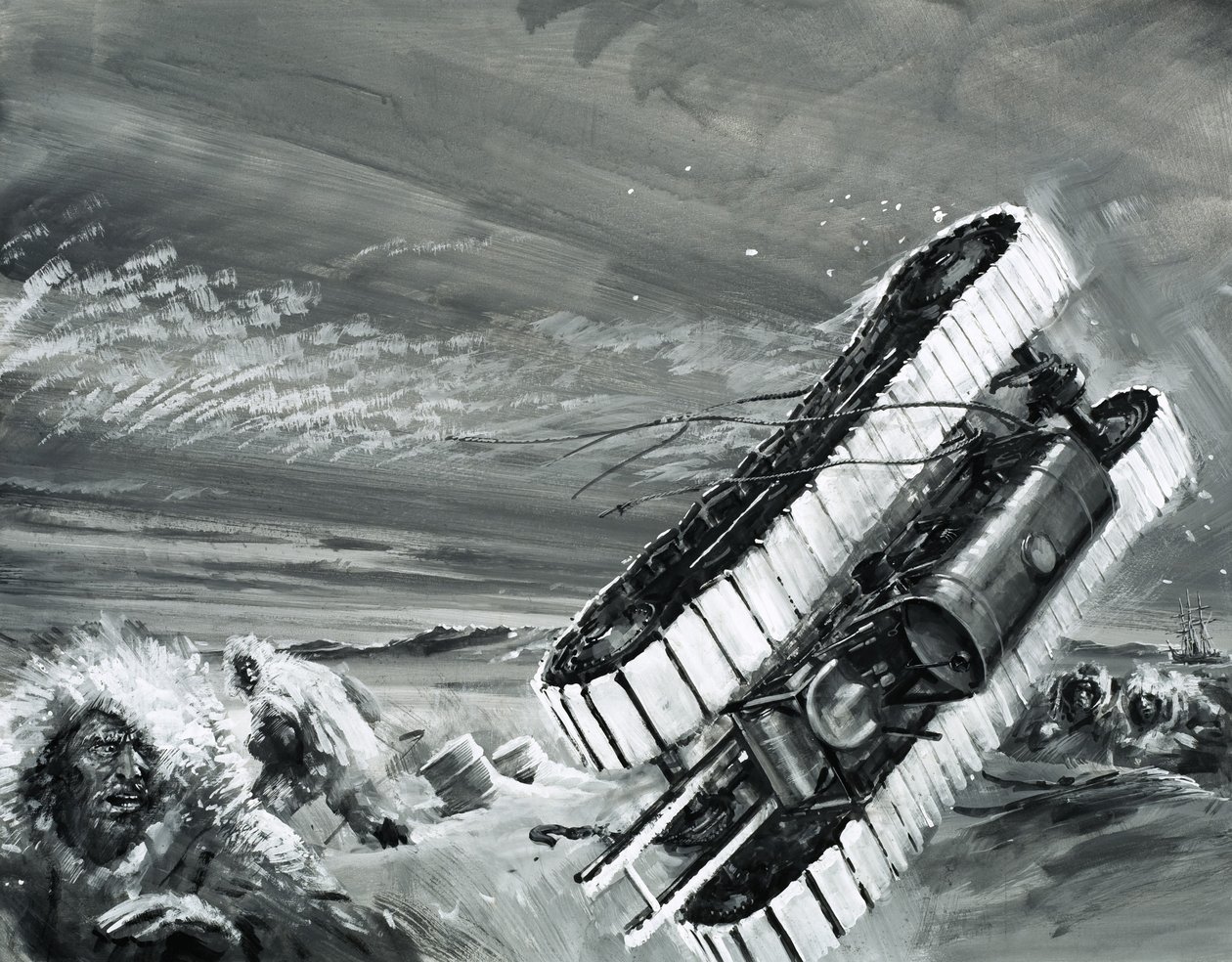 De wind van Commonwealth Bay blaast over een sneeuwtractor door Graham Coton