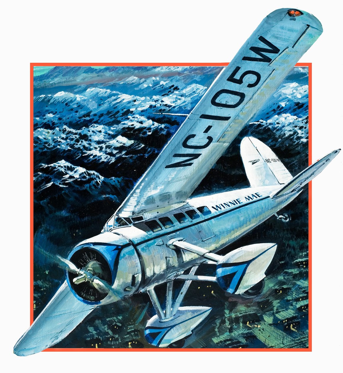 Wiley Hardemann Post vliegend Winnie May solo rond de wereld (gouache op papier) door Graham Coton