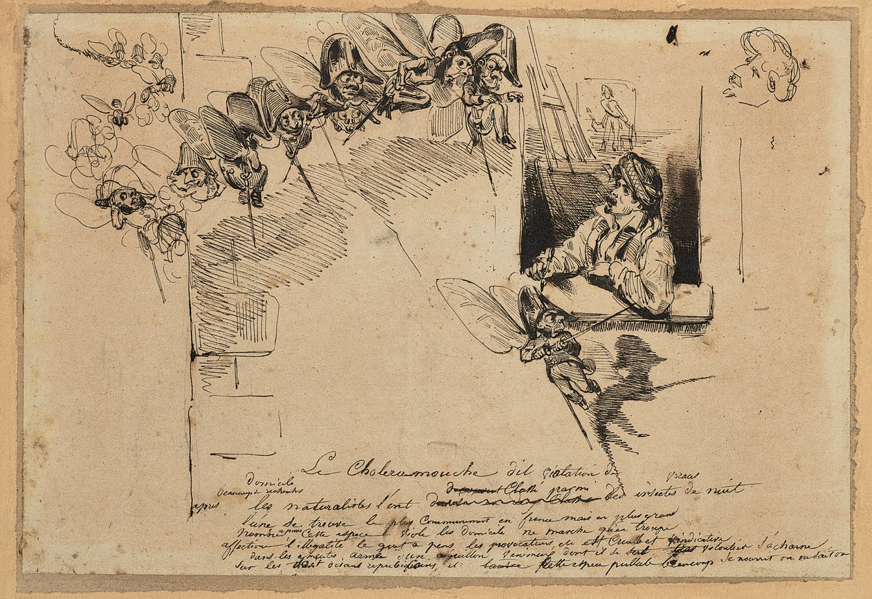 Le Choléramouche (grafiet, pen  bruine inkt op papier) door Grandville (1803-47)