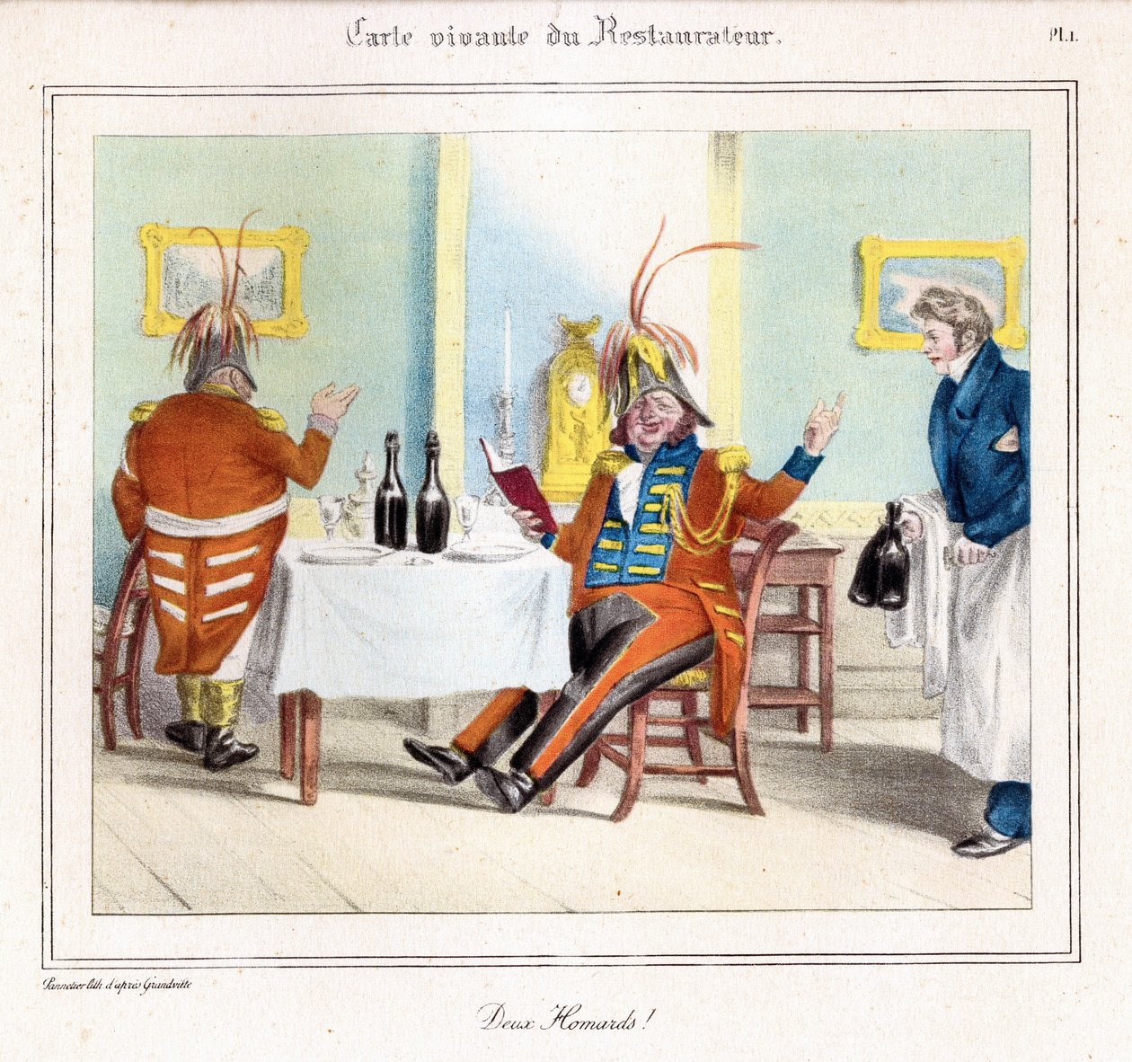 De Restaurateur Levend Kaart: Twee Kreeften! 1831-32 (lithografie) door Grandville