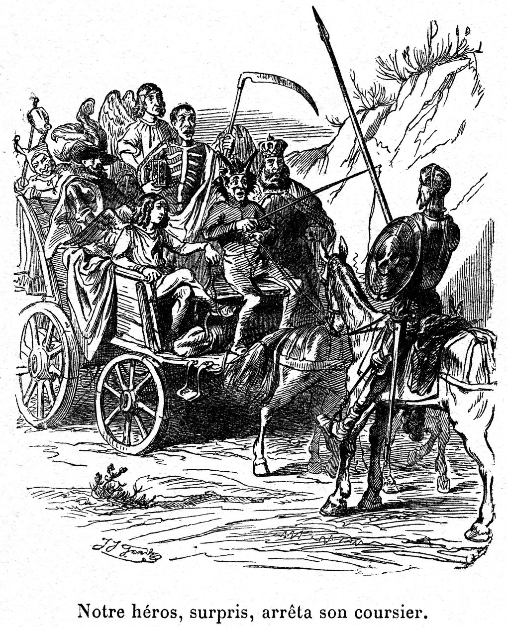 Illustratie van de avonturen van Don Quichot geschreven door Cervantes door Grandville (1803-47)