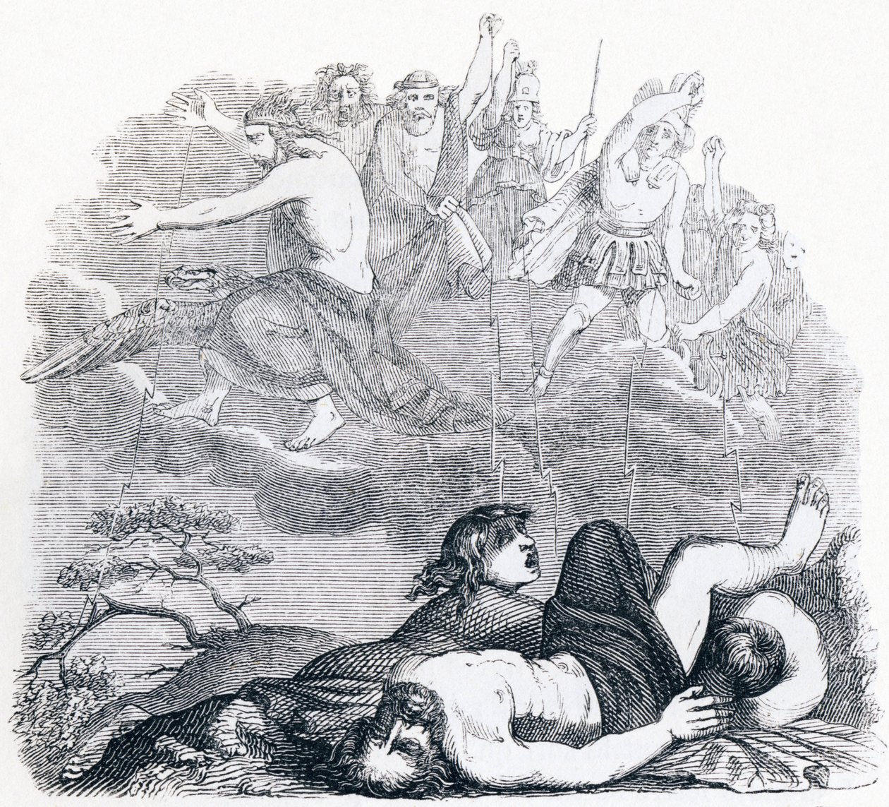 Jupiter en de donders (Jupiter et les tonnerres) - Fabels van La Fontaine door Grandville