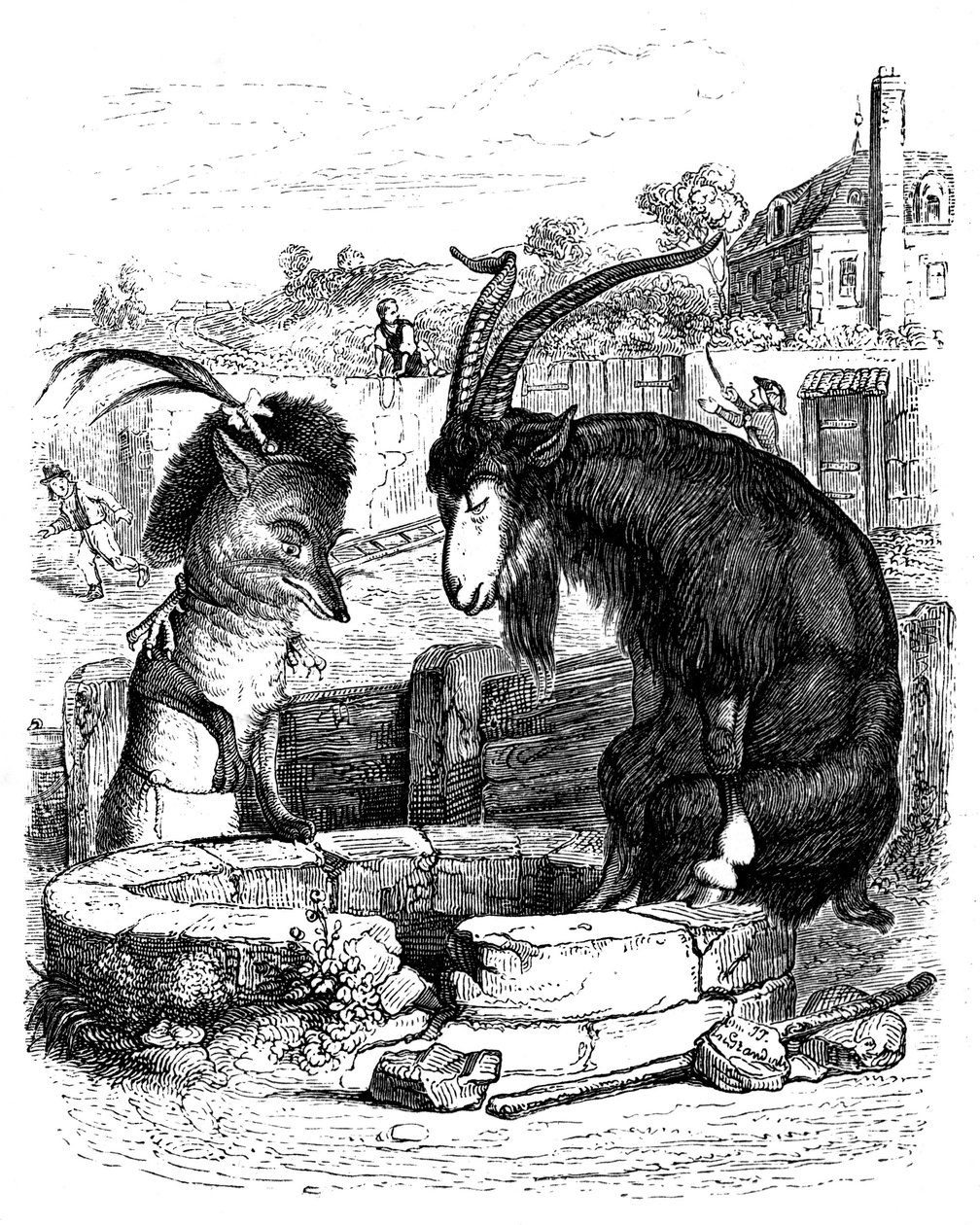 De vos en de geit: fabel van La Fontaine geïllustreerd door Grandville. door Grandville (1803 47)