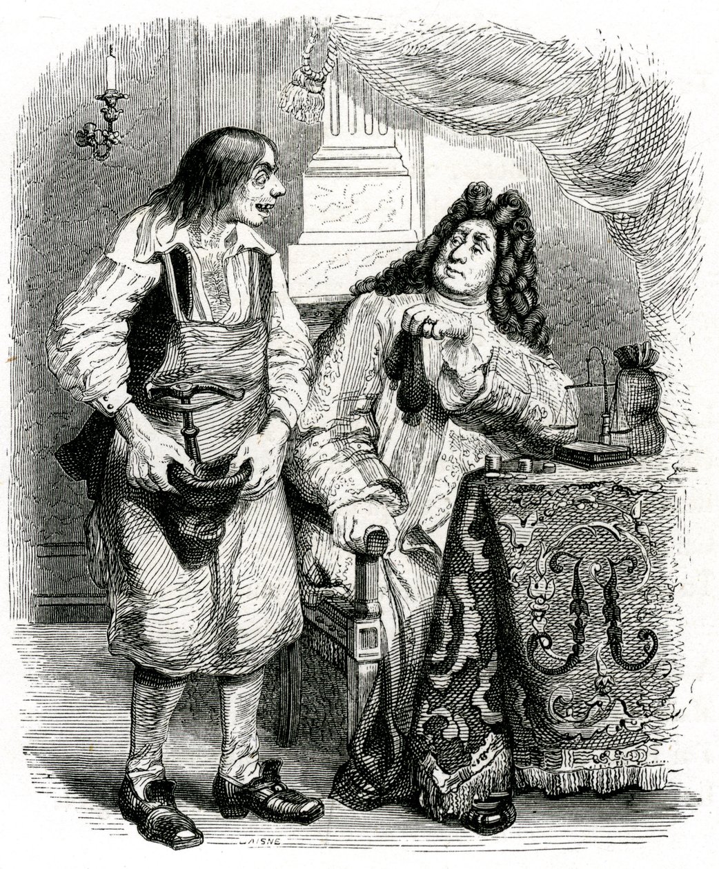 Le savetier et le financier: fabel van La Fontaine geïllustreerd door Grandville. door Grandville (1803 47)
