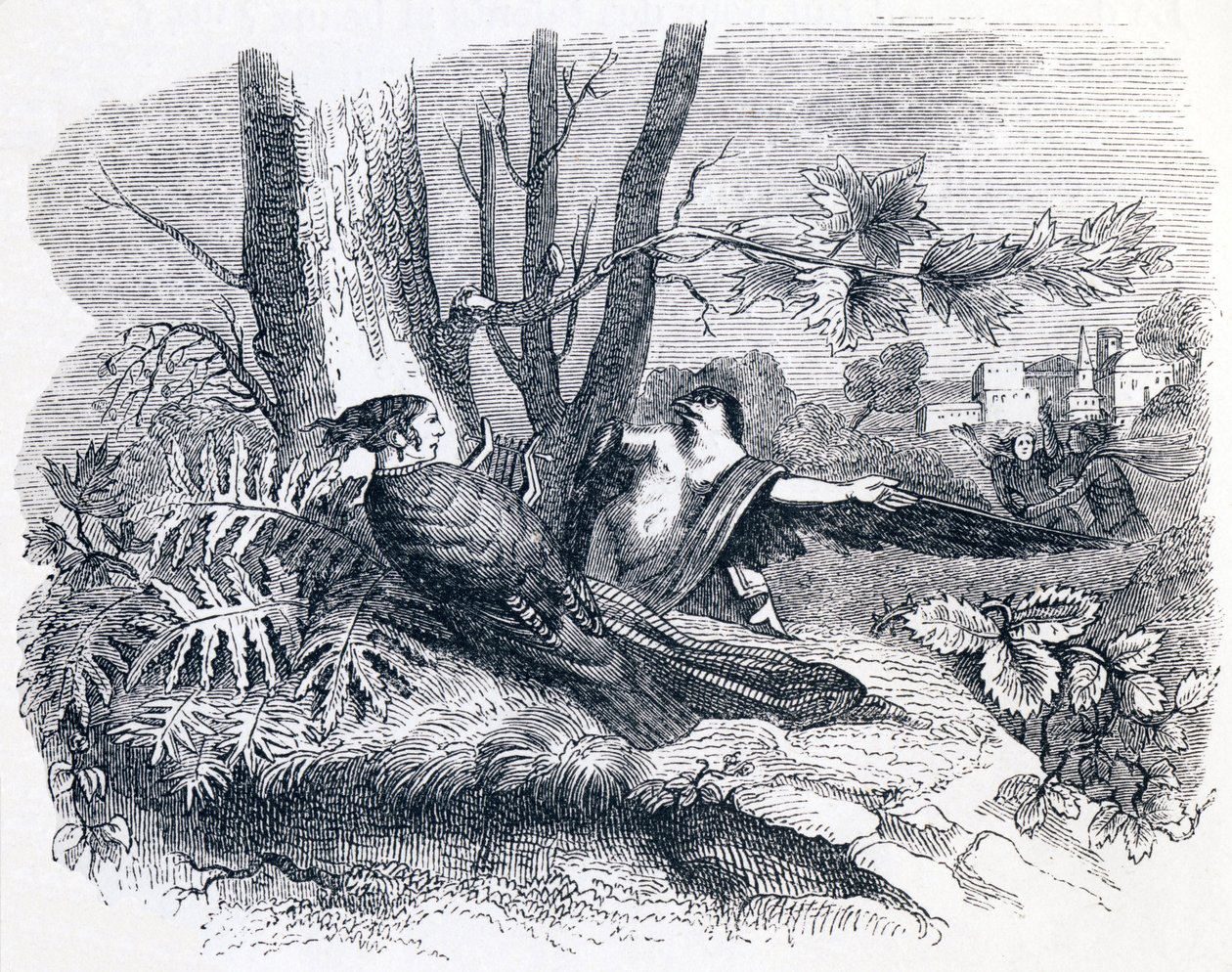 Philomele & Progne - Fabels van La Fontaine door Grandville