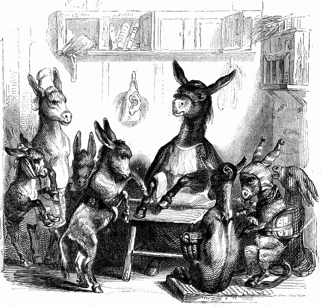 Scène uit "Les animaux peints par eux-memes - Vie privee et publique des animaux" geschreven door Balzac door Grandville (1803 47)