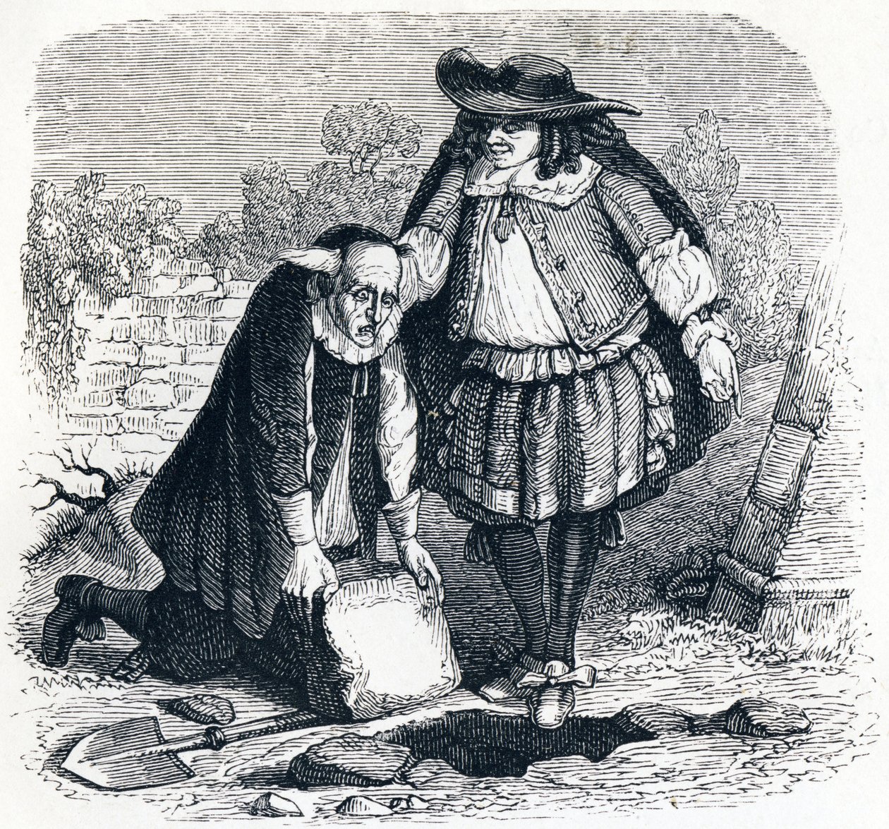 De gierigaard die zijn schat heeft verloren - Fabels van La Fontaine door Grandville