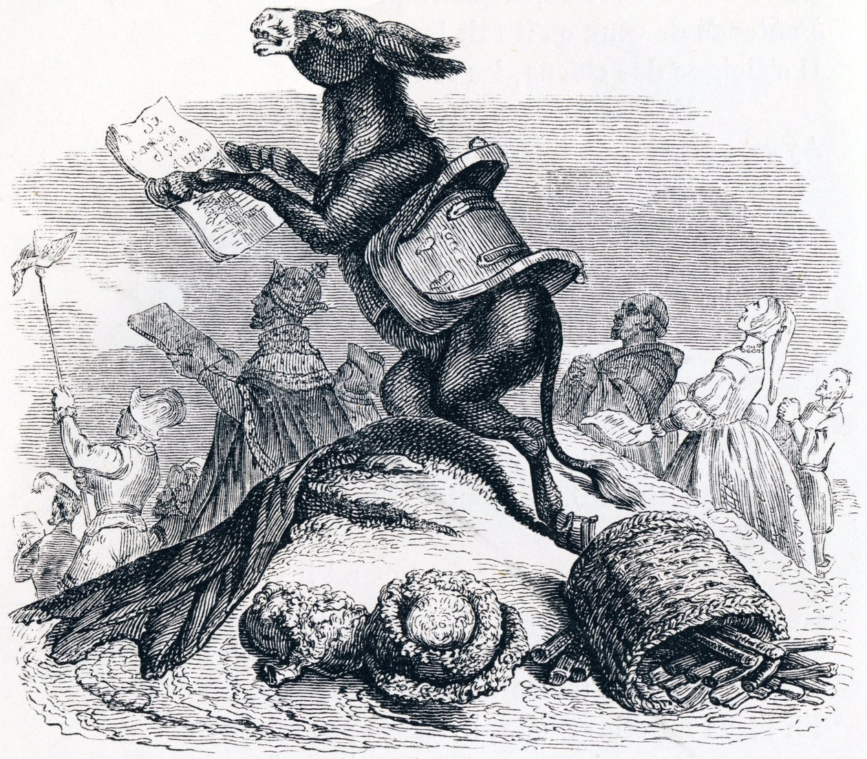 De ezel en zijn meesters - Fabels van La Fontaine door Grandville