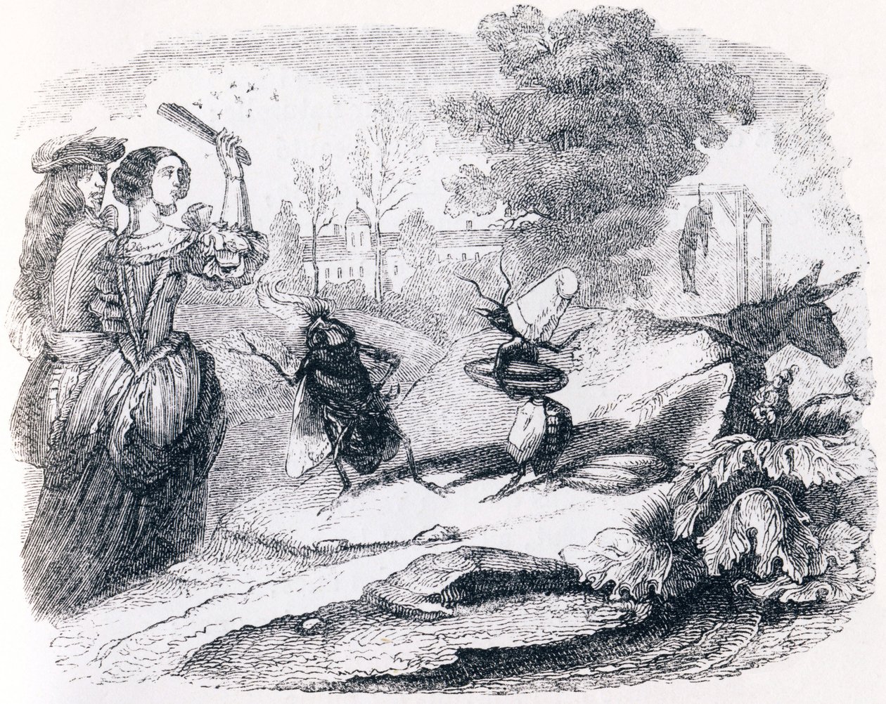 De vlieg en de mier (La mouche et la fourmi) - Fabels van La Fontaine door Grandville