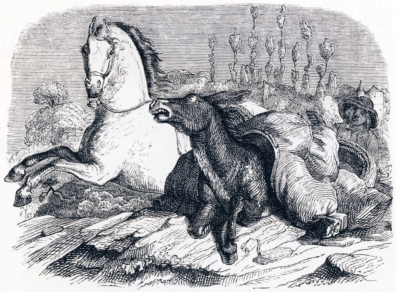 Het paard en de ezel - Fabels van La Fontaine door Grandville