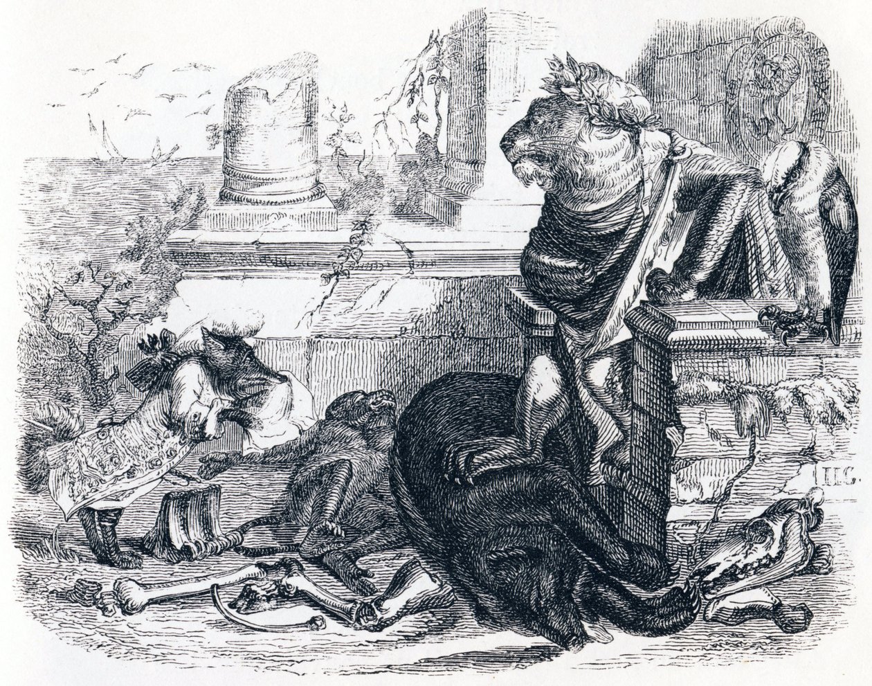 Het hof van de leeuw - Fabels van La Fontaine door Grandville