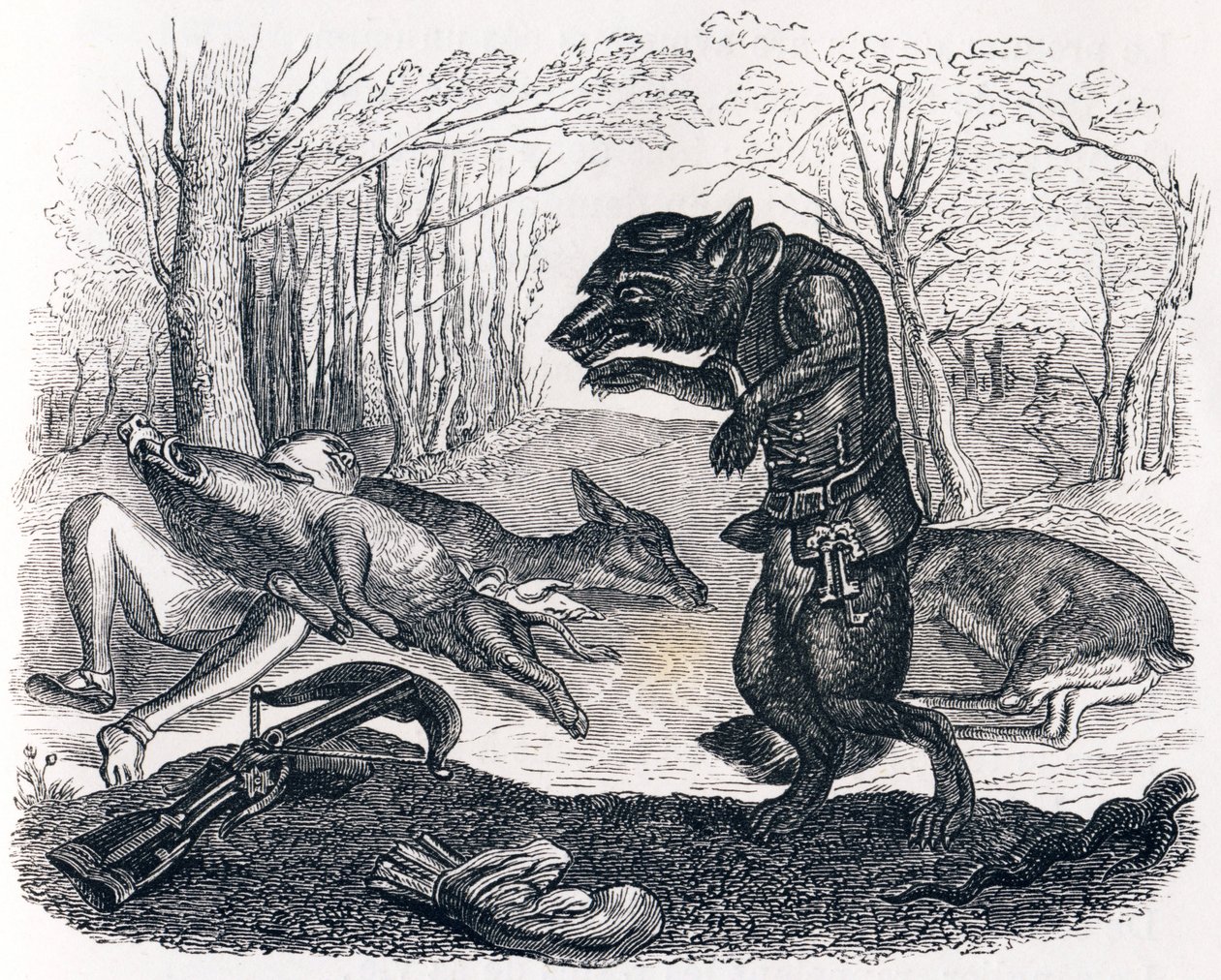 De wolf en de jager - Fabels van La Fontaine door Grandville