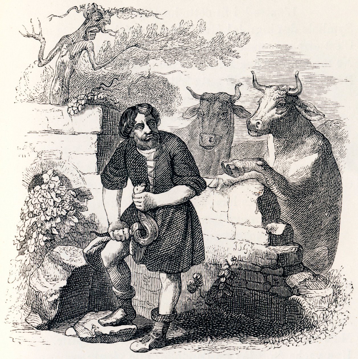 De man en de slang - Fabels van La Fontaine door Grandville