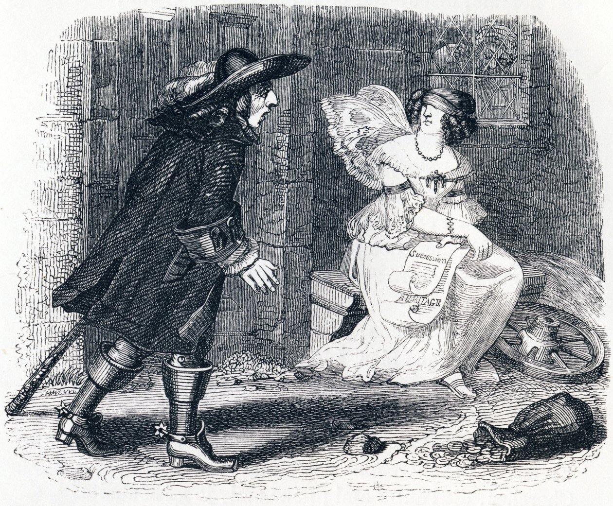 De man die achter zijn fortuin aanrent, en degene die in zijn bed blijft - Fabels van La Fontaine door Grandville