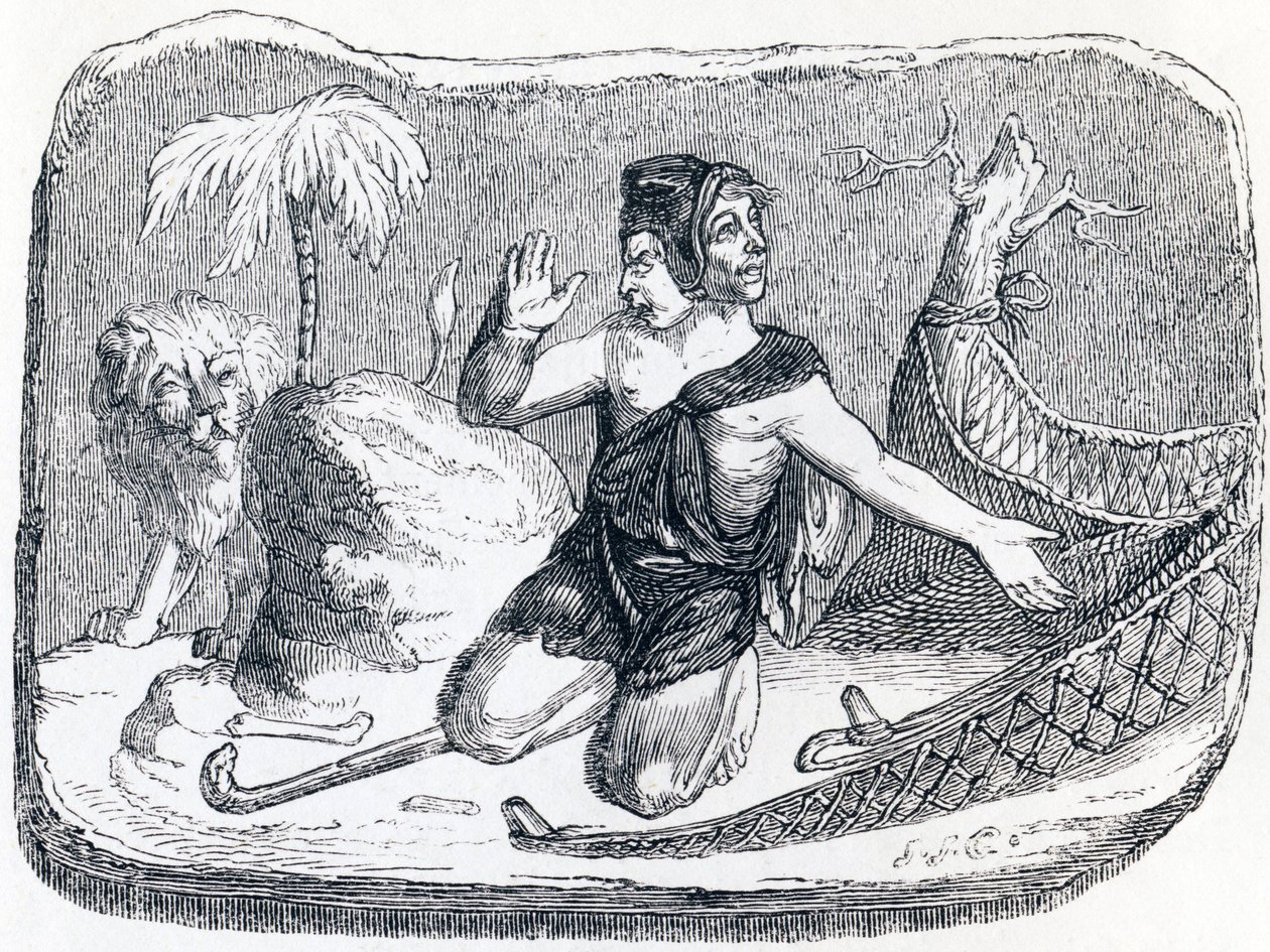 De herder en de leeuw (Le patre et le lion) - Fabels van La Fontaine door Grandville