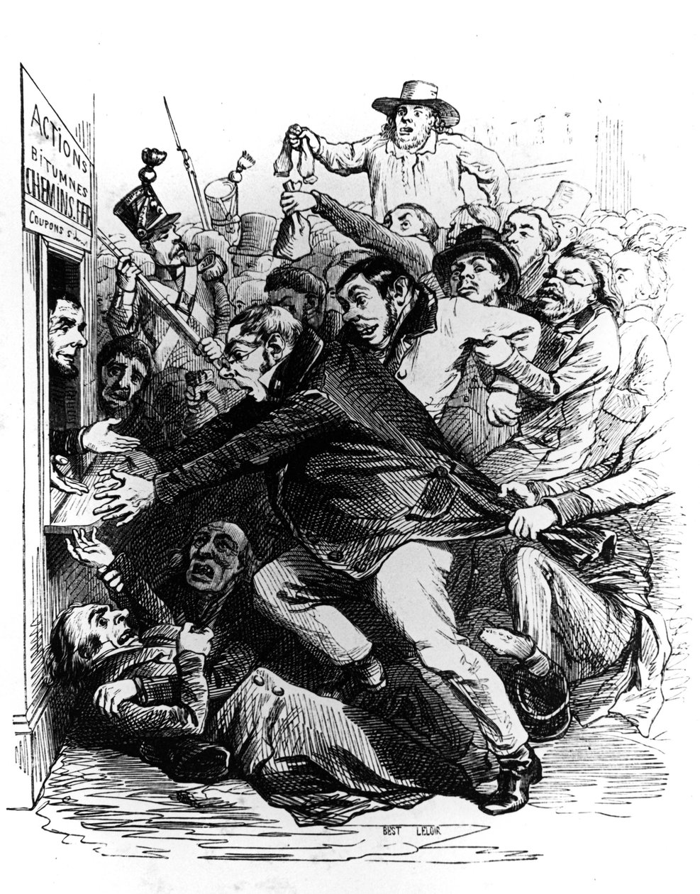 De aandeelhouders, gravure naar tekening van Jean Ignace Isidore aka JJ Grandville door Grandville (1803-47)