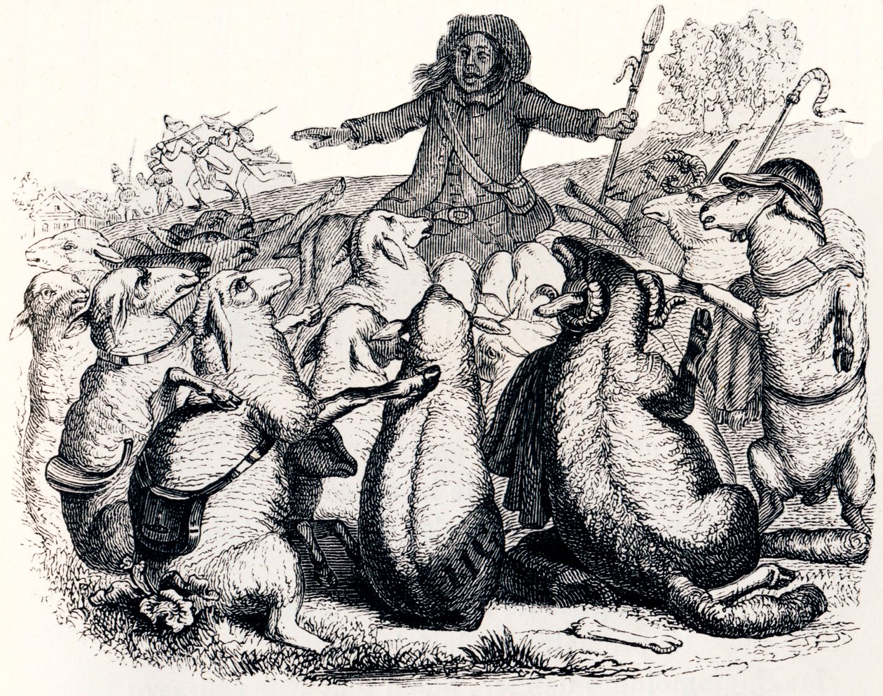 De herder en zijn kudde - Fabels van La Fontaine door Grandville