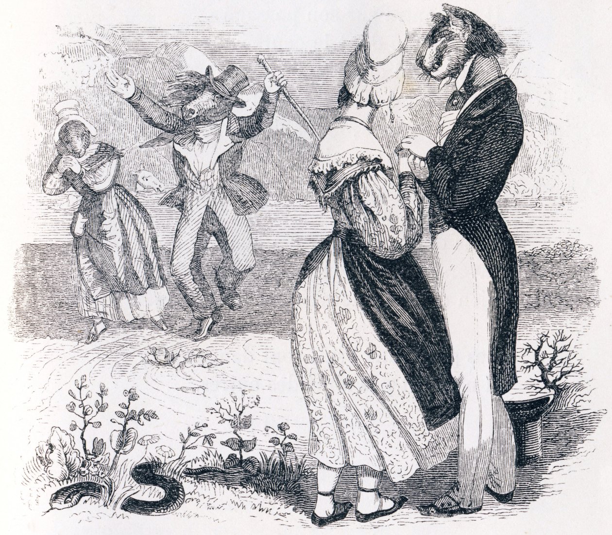 De stroom en de rivier - Fabels van La Fontaine door Grandville