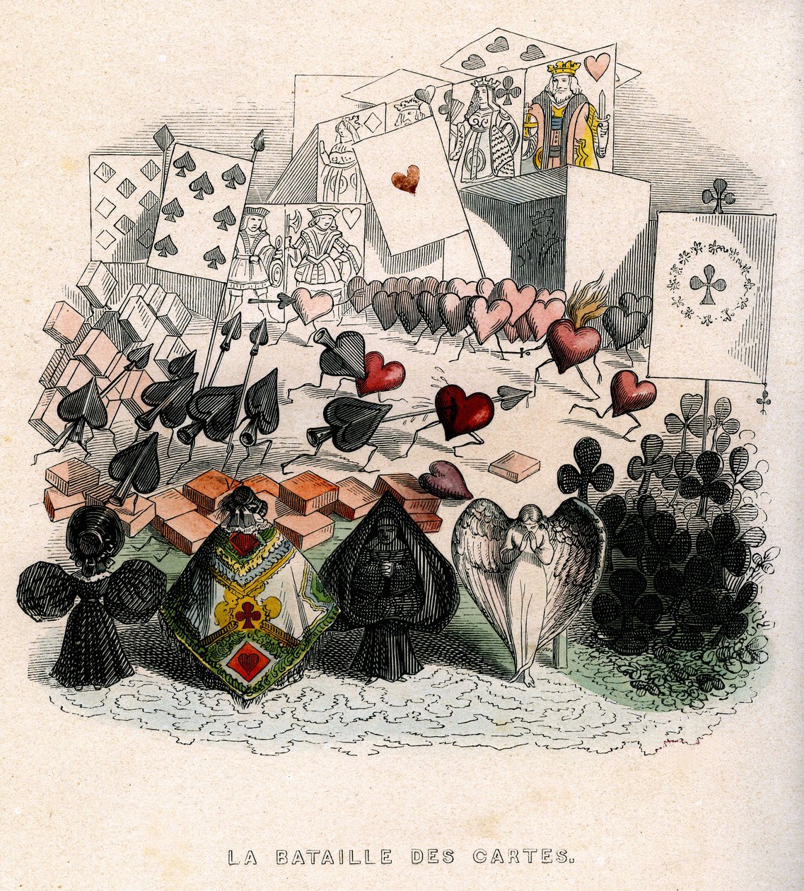 Illustratie: Een kaartspel, voor "Un Autre Monde", editie Fournier door Grandville