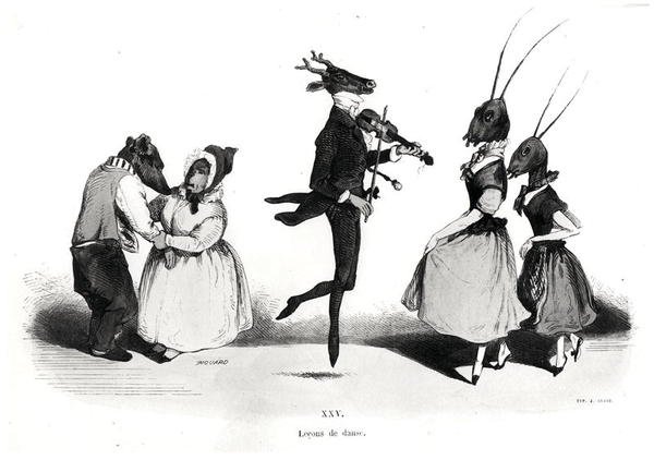 Een Paar Honden, uit de serie Les Metamorphoses du Jour door Grandville