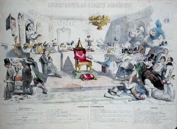 Grande Course au Clocher Academique, karikatuur van het Institut de France, 1839 door Grandville 1803-47 after Grandville 1803-47 after
